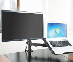 Desktop Dual LCD Laptop Mount Fully Adjustable Single Computer Monitor and Desk Combo Black Stand, 13" to 27" Screens RCLM