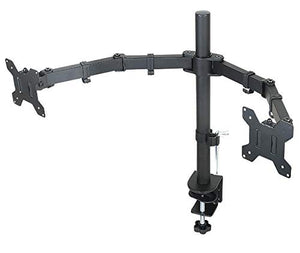 Dual Monitor Mount, Two Heavy Duty Full Motion Adjustable Arms Fit 2 Computer Screens 17 19 20 21 22 24 27 Inch, VESA 75 or 100mm, C-Clamp Base, Black