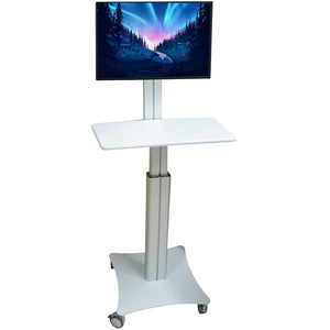 Sit Stand Mobile Workstation with Gas Spring Height adjustments and Keyboard Tray, Optional CPU Holder, Printer Shelf (Silver)