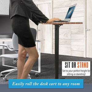 Instant Sit-stand desk is height-adjustable via a pneumatic lever I Laptop Mobile Desk Cart