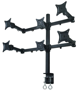 Hex LCD Monitor Desk Mount Stand Heavy Duty & Fully Adjustable 6 Screens Upto 27" Articulating Arms,  C-Clamp 6MS-CTW