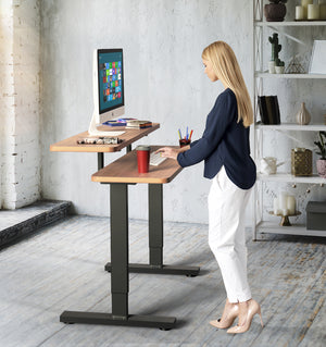 Two-Tier Crank Height Adjustable Sit to Standing Desk (Desk Wide: 55 Inch, Ergonomic Studio Desk Workstation, Black/Brown