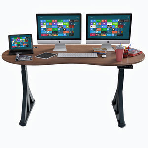 Dual Motor Electric Sit to Stand Desk, Height Adjustable with Supportive Legs with 160 x 80cm Rounded TableTop, Black Frame with Rustic Brown TableTop (DM9-C)