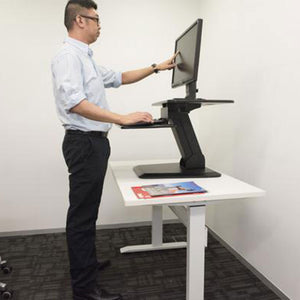 black height adjustable standing desk gas spring monitor riser  , tabletop sit to stand workstation converter (model rdf)