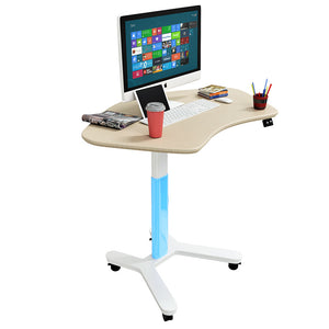 Mobile Laptop Standing Desk, Electric Height Adjustable Sit-Stand Laptop Rolling Cart, Multifunctional Mobile Podium, Portable Sit Stand Lectern for Classrooms, Offices, and Home - White/Blue (Tabletop Optional), RT02