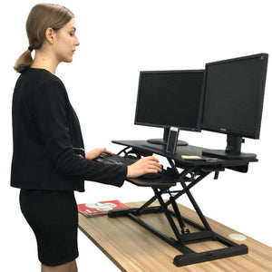 Instant Standing Desk Sit-Stand Desk Converter for Laptop, 1 or 2 Desktop, Stepless Any height lock Height Adjustable, Ergonomic, Gas Spring Arm, Free Standing, Easy Installation