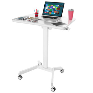 Mobile Standing Laptop Desk Converter Sit Stand Home Office Desk Workstation W/Height Adjustable from 30.3" to 45.9 Inches Folding Desk with Wheels, White (LPT02)