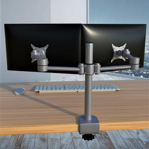 Dual Monitor Heavy Duty Aluminum Desk Stand, Fully Adjustable, Fit Screen up to 32 inch, 33 lbs on Each Arm, VESA 75 and 100mm, Silver (RPCH2S)