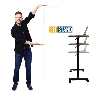 Instant Sit-stand desk is height-adjustable via a pneumatic lever I Laptop Mobile Desk Cart