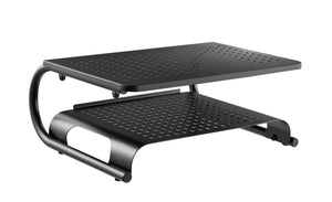 Laptop/Monitor Riser Stand with Rugged, Sturdy, Vibration Free Construction. Holds 20kg (44lbs), Vented Cooling, Black